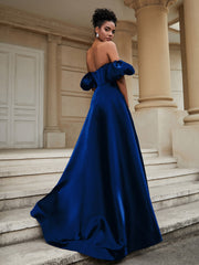 Klassisch A-Linie Satin Herzform Ballkleid Königsblau