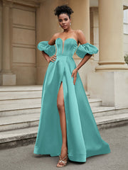 Klassisch A-Linie Satin Herzform Ballkleid Spa