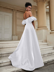 Klassisch A-Linie Satin Herzform Ballkleid Weiß