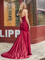 Herzform Meerjungfrau Plissee Ballkleid mit Schlitz Burgunderrot