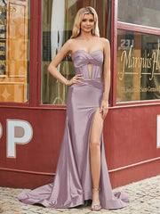 Herzform Meerjungfrau Plissee Ballkleid mit Schlitz Dämmerung