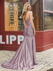 Herzform Meerjungfrau Plissee Ballkleid mit Schlitz Dämmerung