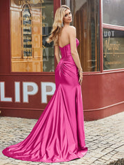 Herzform Meerjungfrau Plissee Ballkleid mit Schlitz Fuchsia