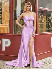 Herzform Meerjungfrau Plissee Ballkleid mit Schlitz Lila