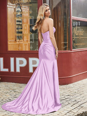 Herzform Meerjungfrau Plissee Ballkleid mit Schlitz Lila