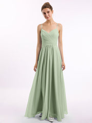 Spaghettiträger Chiffon Kleid mit Herz-Ausschnitt Staubiges Salbei