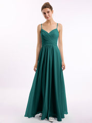 Spaghettiträger Chiffon Kleid mit Herz-Ausschnitt Pfau