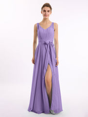 V-Ausschnitt Chiffon Bowknot Kleid mit Schlitz Tahiti