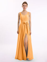 V-Ausschnitt Chiffon Bowknot Kleid mit Schlitz Mandarine