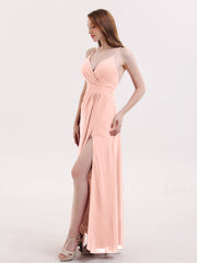 Sexy Tief V-Ausschnitt Kleid mit Schlitz Koralle