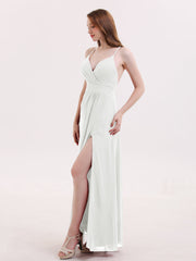 Sexy Tief V-Ausschnitt Kleid mit Schlitz Elfenbein