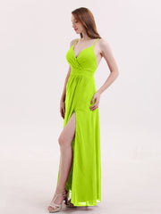 Sexy Tief V-Ausschnitt Kleid mit Schlitz Limettengrün