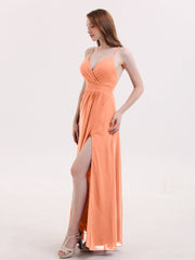 Sexy Tief V-Ausschnitt Kleid mit Schlitz Papaya