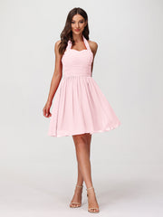 Neckholder Herz-Ausschnitt Chiffon Kurz Kleidses Zartrosa