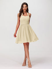 Neckholder Herz-Ausschnitt Chiffon Kurz Kleidses Champagner