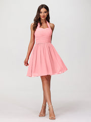 Neckholder Herz-Ausschnitt Chiffon Kurz Kleidses Flamingo
