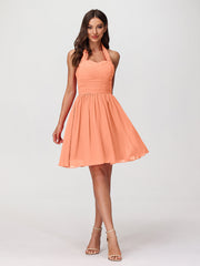Neckholder Herz-Ausschnitt Chiffon Kurz Kleidses Papaya