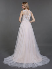 Spitze und Tüll Brautkleid mit Knöpfe Weiß