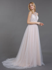 Spitze und Tüll Brautkleid mit Knöpfe Weiß