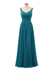 Gefaltet Chiffon Mieder lange Kleider mit Trägers Tinte blau