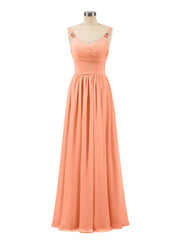 Gefaltet Chiffon Mieder lange Kleider mit Trägers Papaya