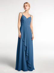 Herz-Auschnitt Kleid mit Kaskade und Spaghettiträgern Tinte blau