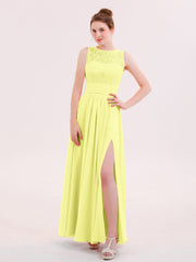 Illusin Neck Spitze und Chiffon Kleid mit Schlitz Narzisse