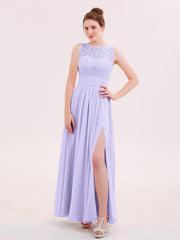 Illusin Neck Spitze und Chiffon Kleid mit Schlitz Lila