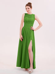 Illusin Neck Spitze und Chiffon Kleid mit Schlitz Moos