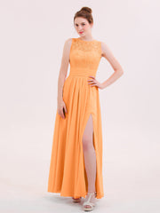Illusin Neck Spitze und Chiffon Kleid mit Schlitz Orange
