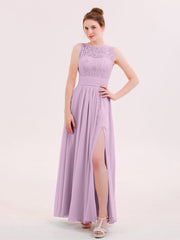 Illusin Neck Spitze und Chiffon Kleid mit Schlitz Blauregen