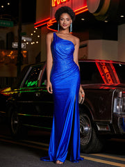 Perlen Meerjungfrau Jersey Kleid mit Schlitz Königsblau