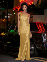 Perlen Meerjungfrau Jersey Kleid mit Schlitz Gold