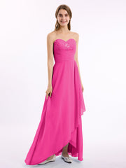 Trägerloser Ausschnitt Herz-Ausschnitt lange Kleid mit Perlenstickerei Fuchsia