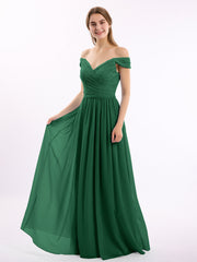Off-The-Schulter Kleid mit Spitze Ober und Chiffon Unter Dunkelgrün