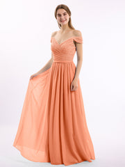 Off-The-Schulter Kleid mit Spitze Ober und Chiffon Unter Papaya