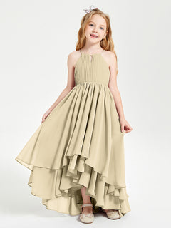 Asymmetrische Chiffon Junge Brautjungfernkleider Champagner