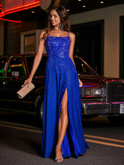 Hoher Schlitz Spitze Oberteil Rücken Perlen Kleid Königsblau