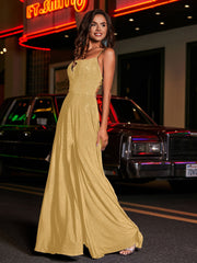 Hoher Schlitz Spitze Oberteil Rücken Perlen Kleid Gold