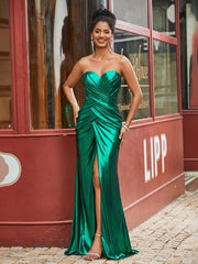 Ruched Etui/Spalte Bodenlänge Ballkleid mit Schlitz Dunkelgrün