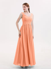 V-Ausschnitt Maxi Chiffon Kleider mit Reißverschluss Rücken Papaya