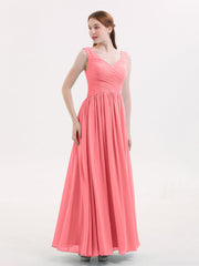 V-Ausschnitt Maxi Chiffon Kleider mit Reißverschluss Rücken Wassermelone