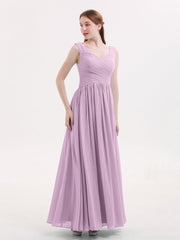 V-Ausschnitt Maxi Chiffon Kleider mit Reißverschluss Rücken Blauregen