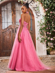 A-Linie Tiefer V-Ausschnitt Applikation Korsett Tüll Spitze Maxi Ballkleid Azalee