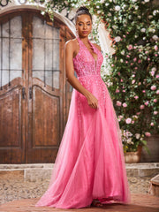 A-Linie Tiefer V-Ausschnitt Applikation Korsett Tüll Spitze Maxi Ballkleid Azalee