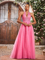 A-Linie Tiefer V-Ausschnitt Applikation Korsett Tüll Spitze Maxi Ballkleid Azalee