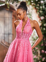 A-Linie Tiefer V-Ausschnitt Applikation Korsett Tüll Spitze Maxi Ballkleid Azalee