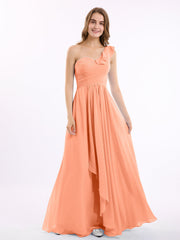 Rüschen Eine Schulter lang Brautjungfernkleid Papaya