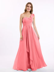 Rüschen Eine Schulter lang Brautjungfernkleid Wassermelone
