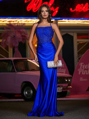 Offener Rücken Lang Meerjungfrau Kleid Königsblau